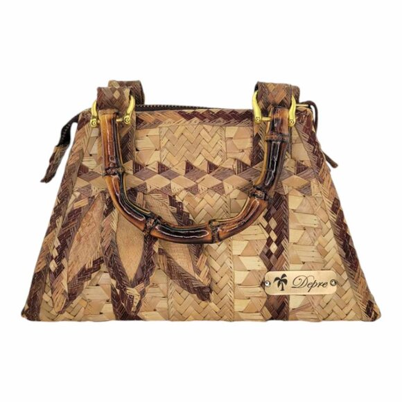 Depre International Brown Sisal Small Handbag With Petals Handcrafted - Picture 2 of 9